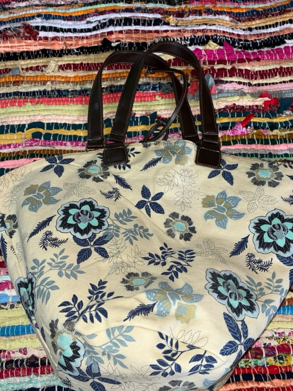 Unlisted Navy Blue Canvas Tote with Dark Brown Handles